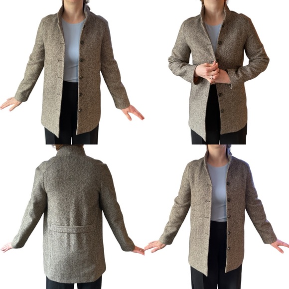 Massimo Dutti Wool Peacoat Trench Herringbone Sparkle Brown 13Y 14Y Sz 14-16 - Picture 11 of 15